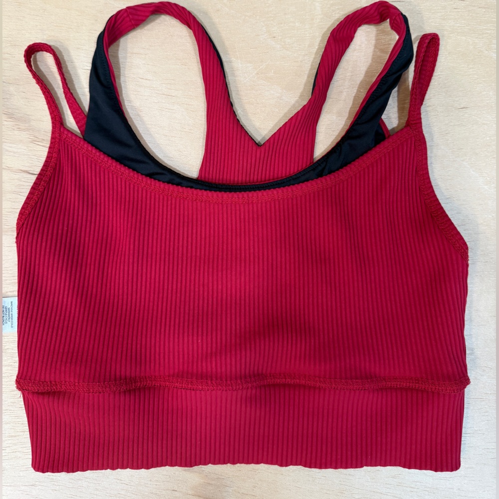 Year of Ours Red Ribbed layered sports bra size medium